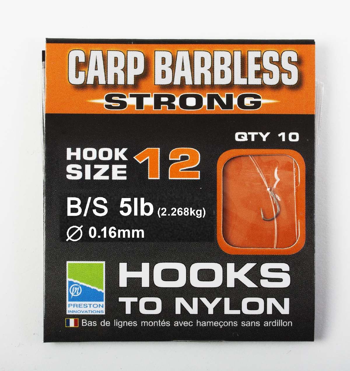 Preston Barbless Carp Strong Hooks To Nylon 38cm/15inch SIZE 18, 10 st