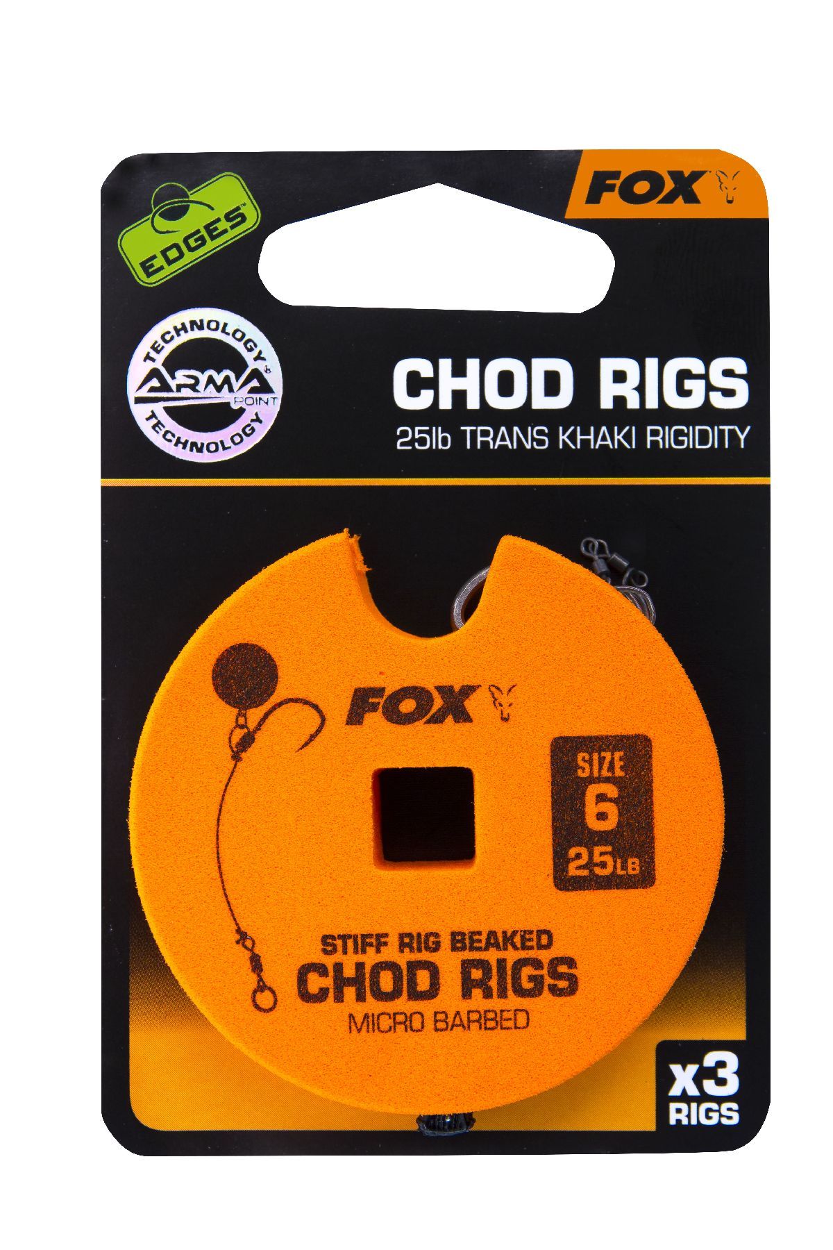 Fox Edge Armapoint Stiff Rig Beaked Chod Rigs 3St. 25LB Size 6