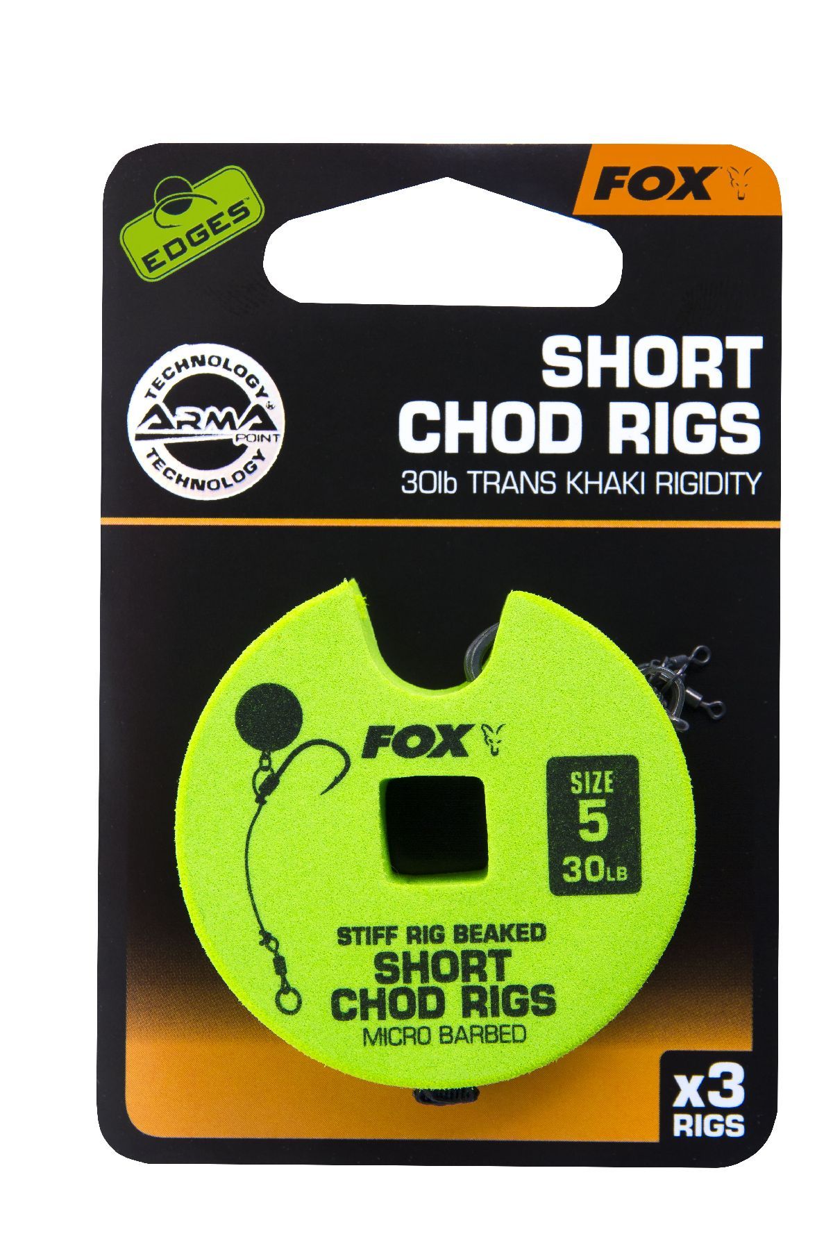 Fox Edge Armapoint Stiff Rig Beaked Chod Rigs Short 3St. 30LB Size 5