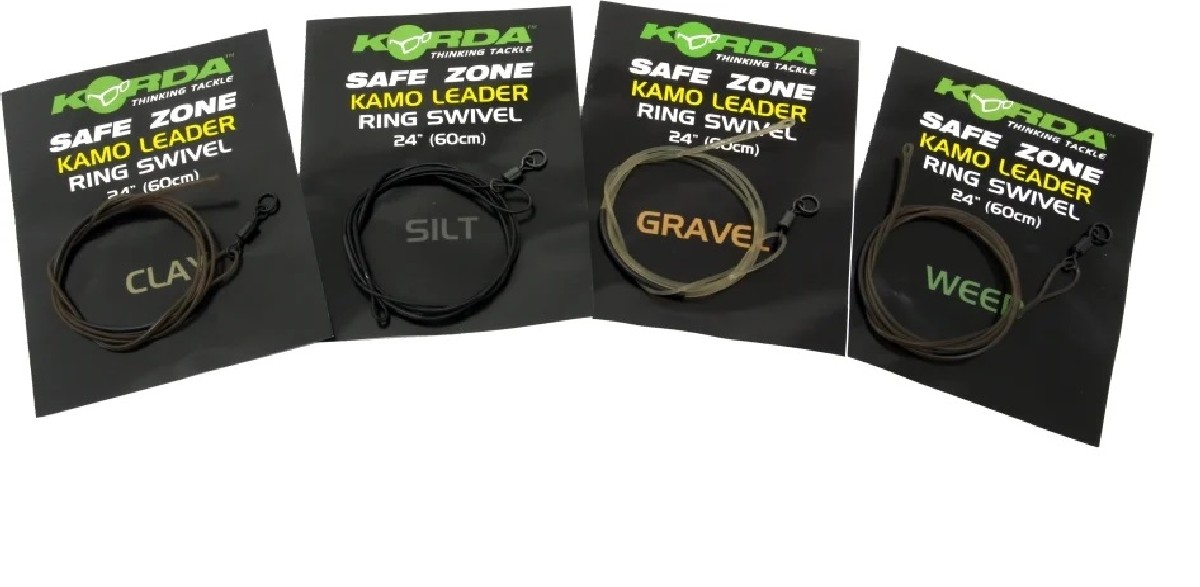 Korda Kamo Leaders 40lb, Maat 8 Ring Wartel 1m Gravel Khaki