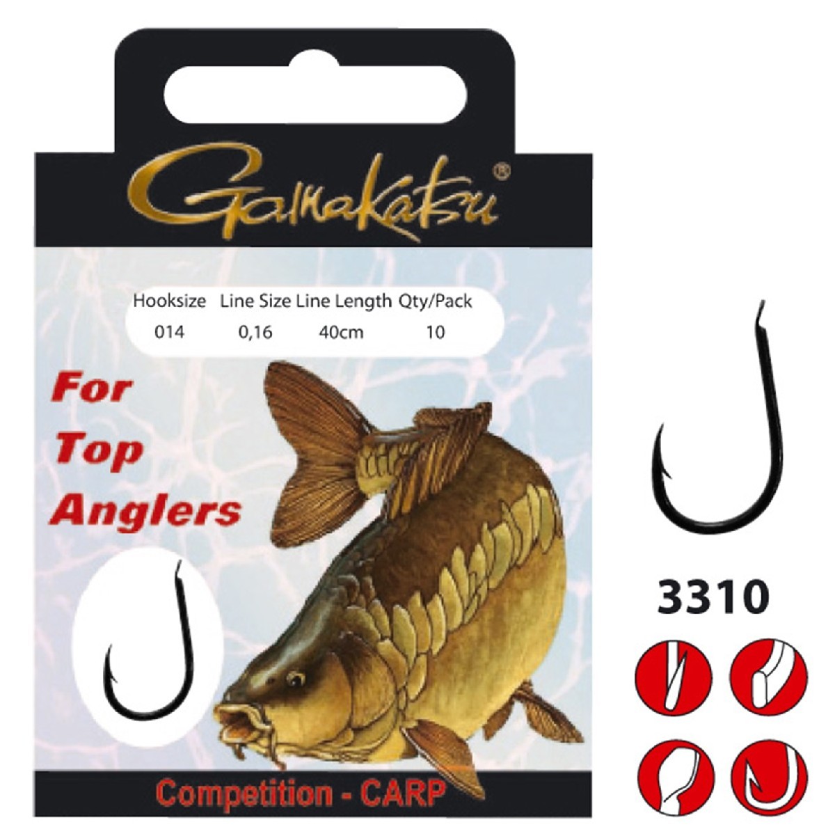 Gamakatsu Hook Bks-3310B Carp 40Cm Comp 12-016 mm, 6 st Gamakatsu Hook Bks-3310B Carp 40Cm Comp 12-016 mm, 6 st