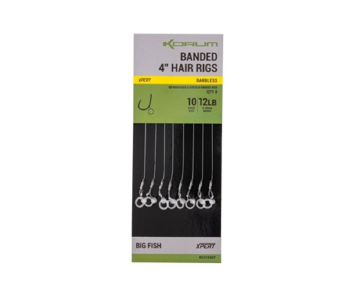 Korum Hair Rigs Banded Barbless 10cm 8lb Size 14