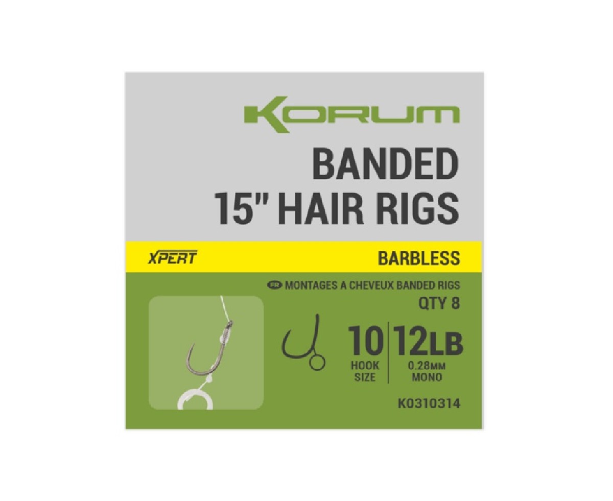 Korum Hair Rigs Banded Barbless 38cm 8lb Size 14 Korum Hair Rigs Banded Barbless 38cm 8lb Size 14