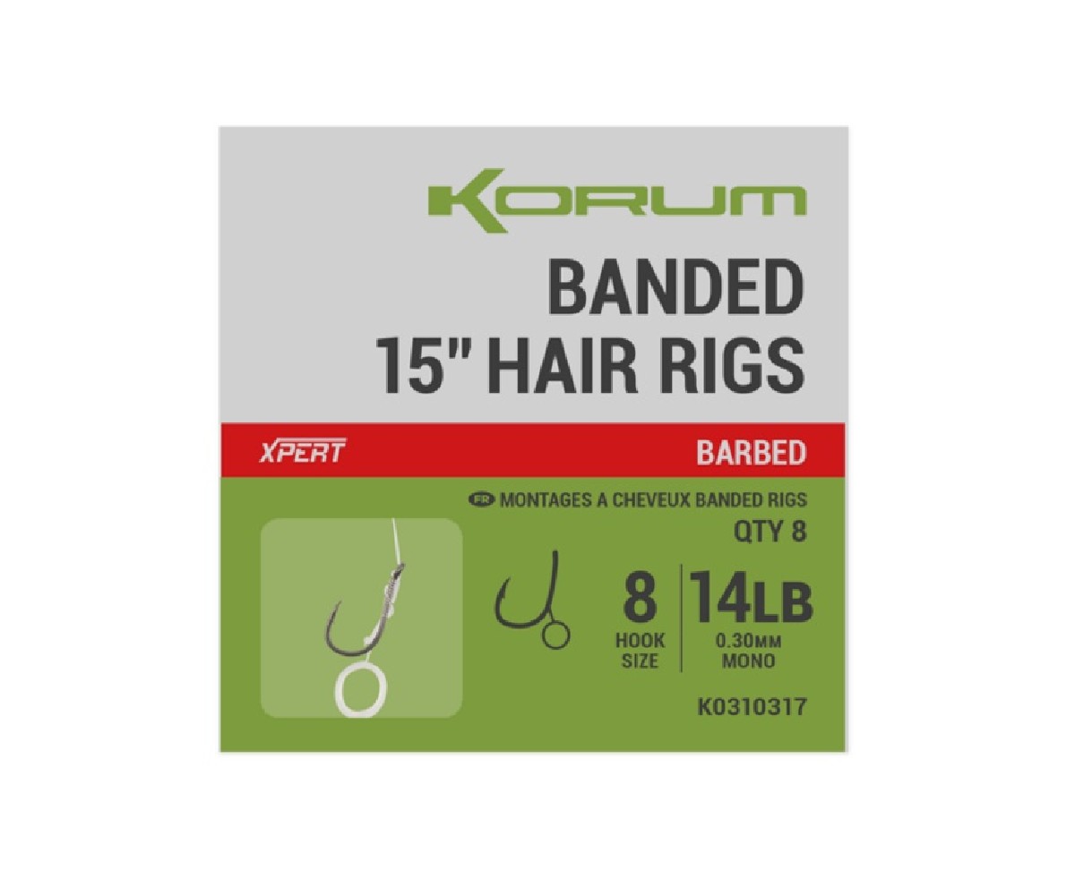 Korum Hair Rigs Banded Barbed 38cm 12b Size 10