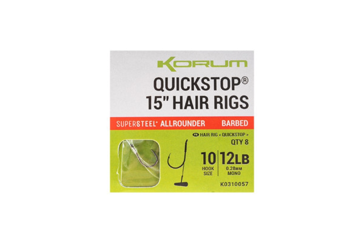 Korum Big Fish 10Cm Quickstops Hair Rigs Barbed 8st.  Size 10