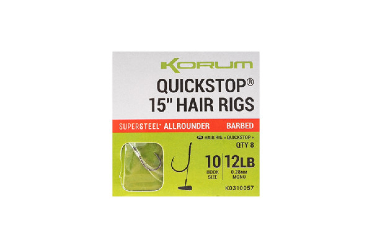 Korum Big Fish 38Cm Quickstops Hair Rigs Barbed 8st.  Size 8