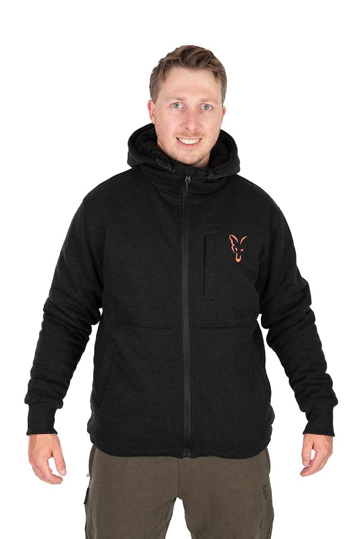 Fox Collection Sherpa Jacket Black & Orange Medium