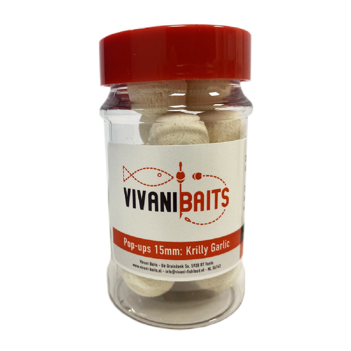 Vivani Baits 15mm Pop-ups Wit 100ML Krilly Garlic