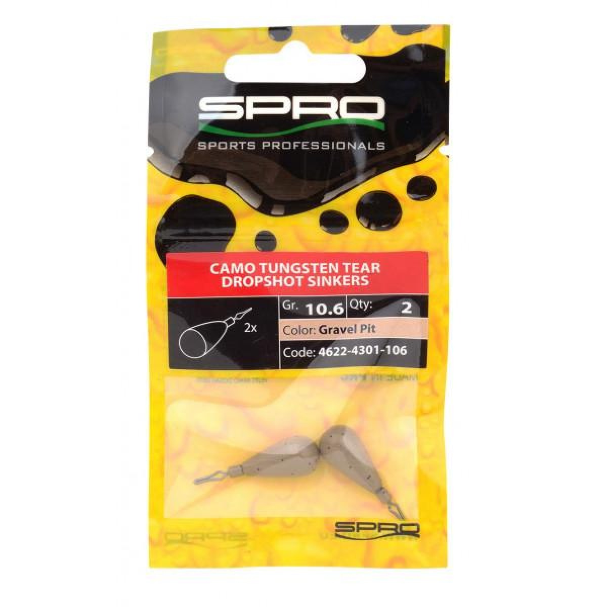 Spro Tungsten Tear Dropshot Sinkers Gravel Pit 7,2 gr 2st.