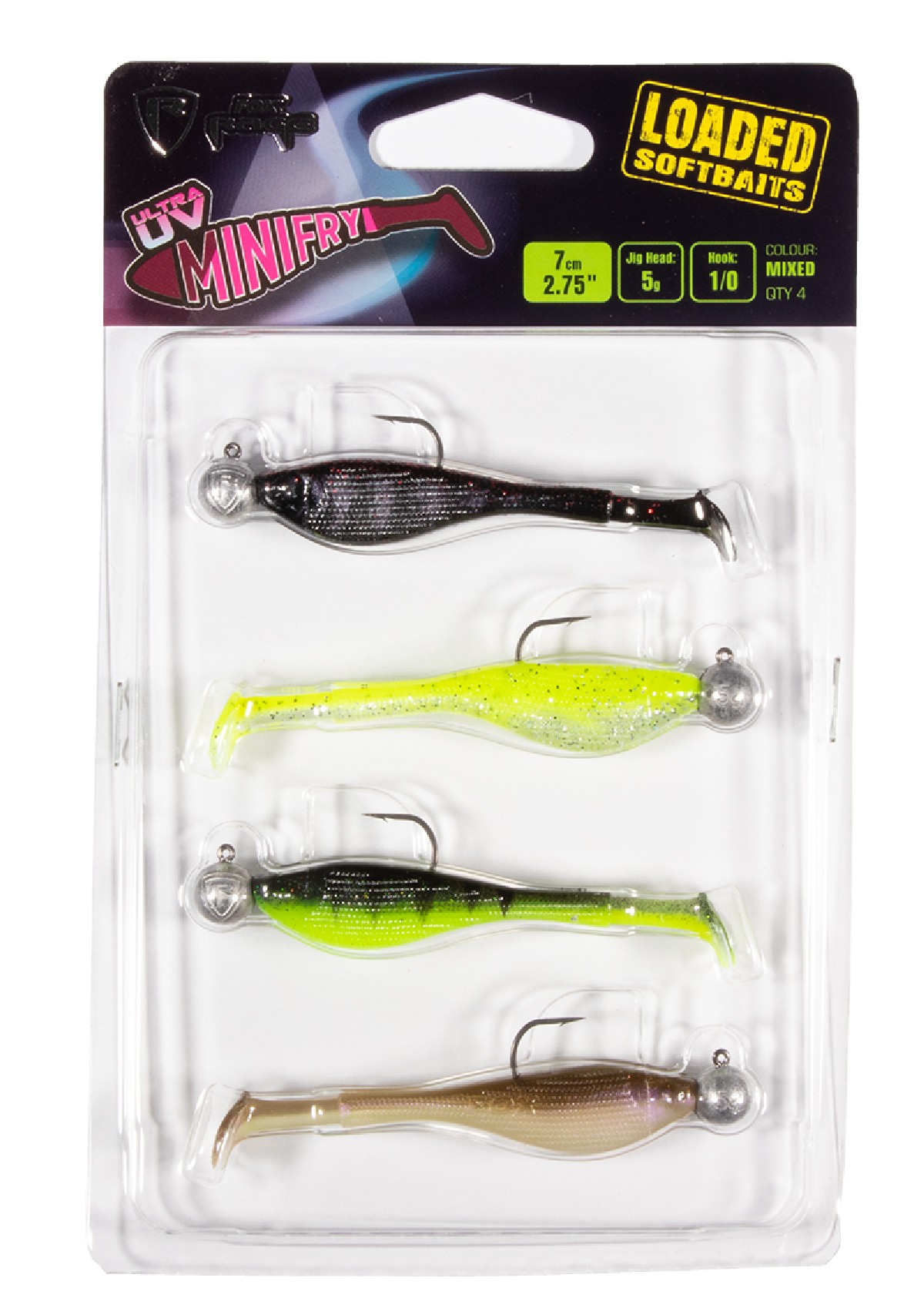 Fox Rage Mini Fry Mixed UV Colours 7cm Loaded 5gr 4st.