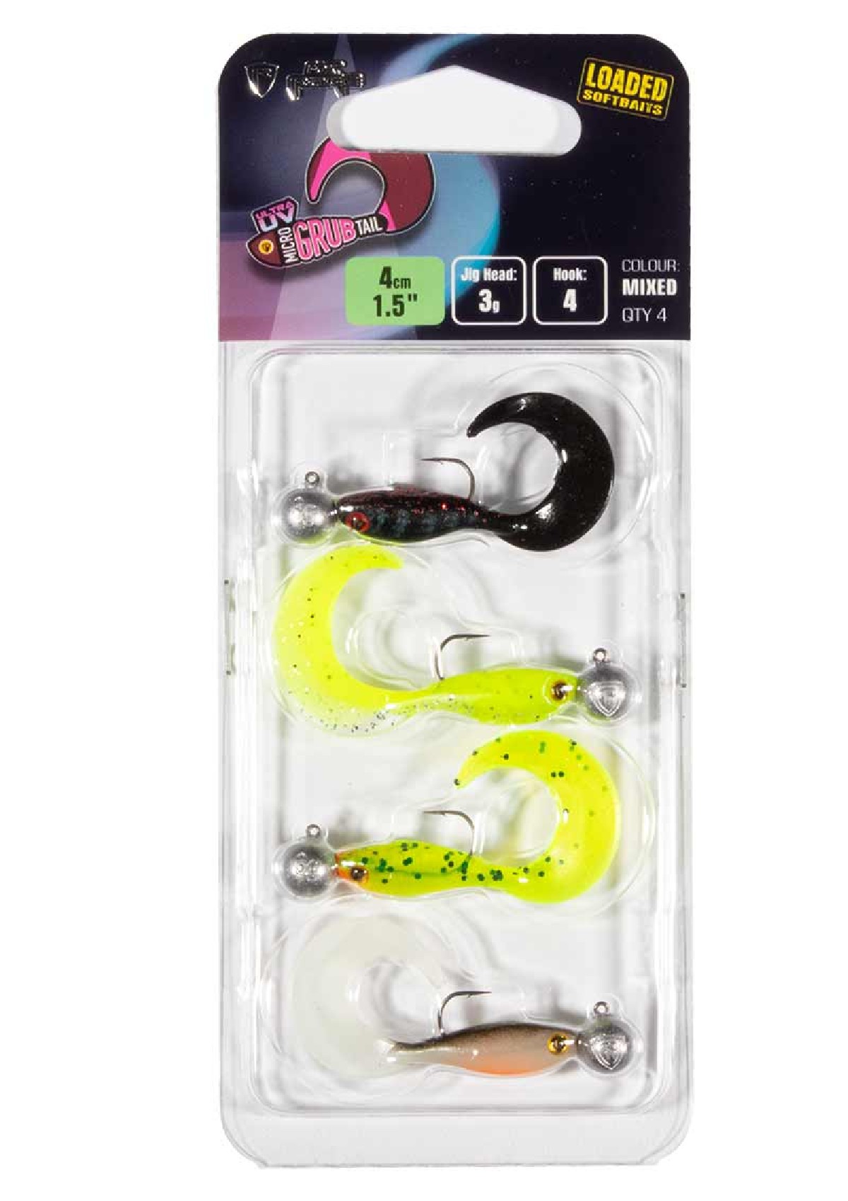 Fox Rage Micro Grub Tail UV Colours 4cm Loaded 3gr. 4st.