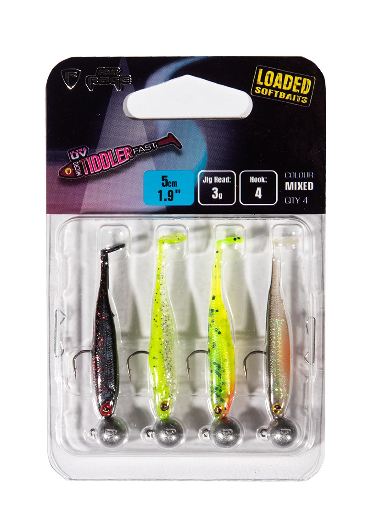FOX RAGE MICRO TIDDLER FAST MIXED UV LOADED PACK 4 STUKS