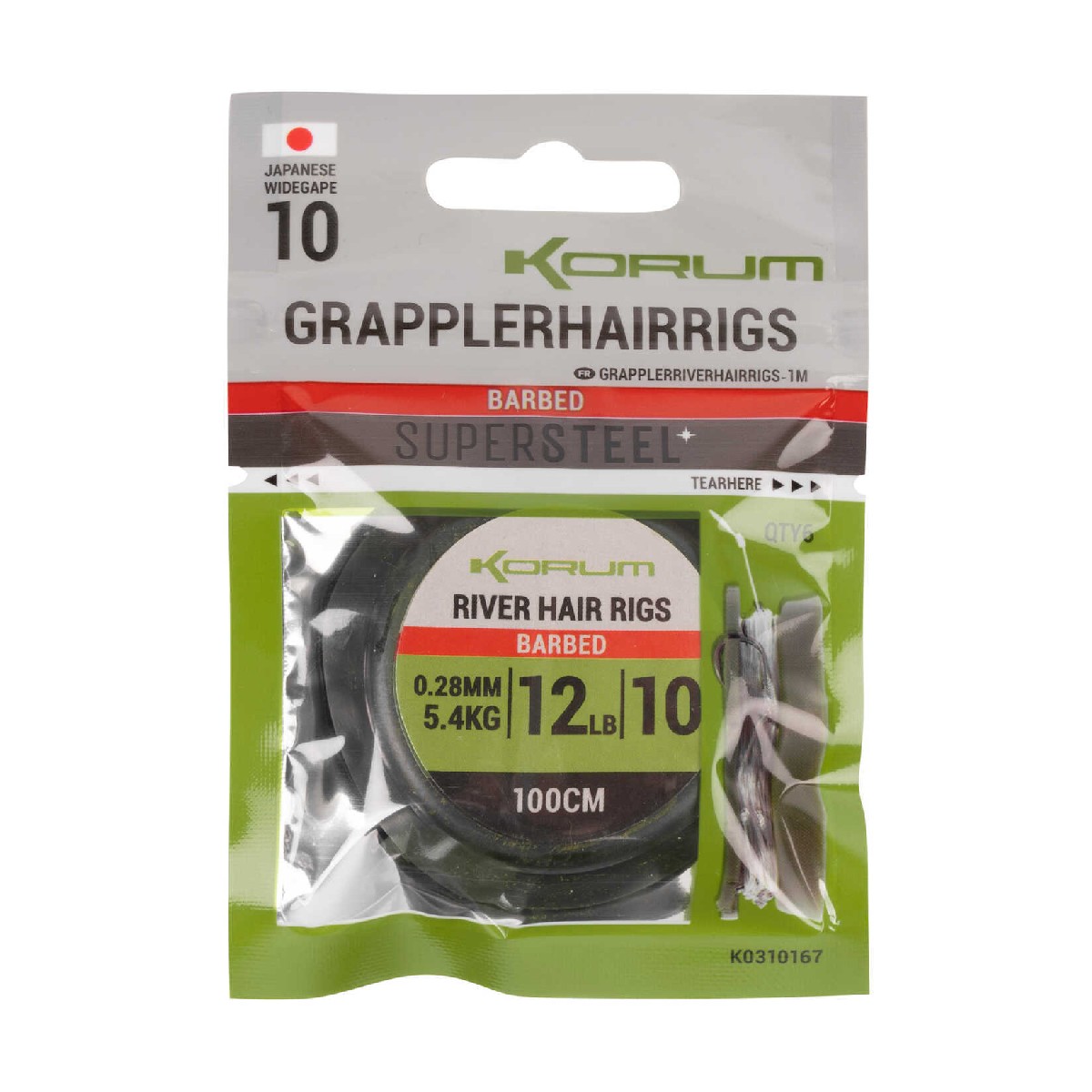 Korum Grappler Hair Rigs Barbed 1m Size 10