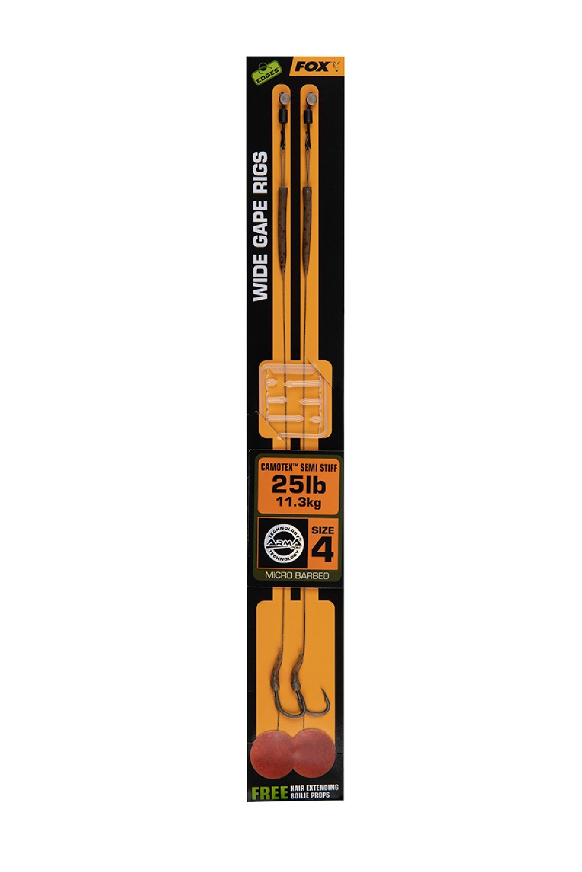 Fox Edges Wide Gape Camotex Semi Stiff Rig 2st. Size 4 - 25 lb