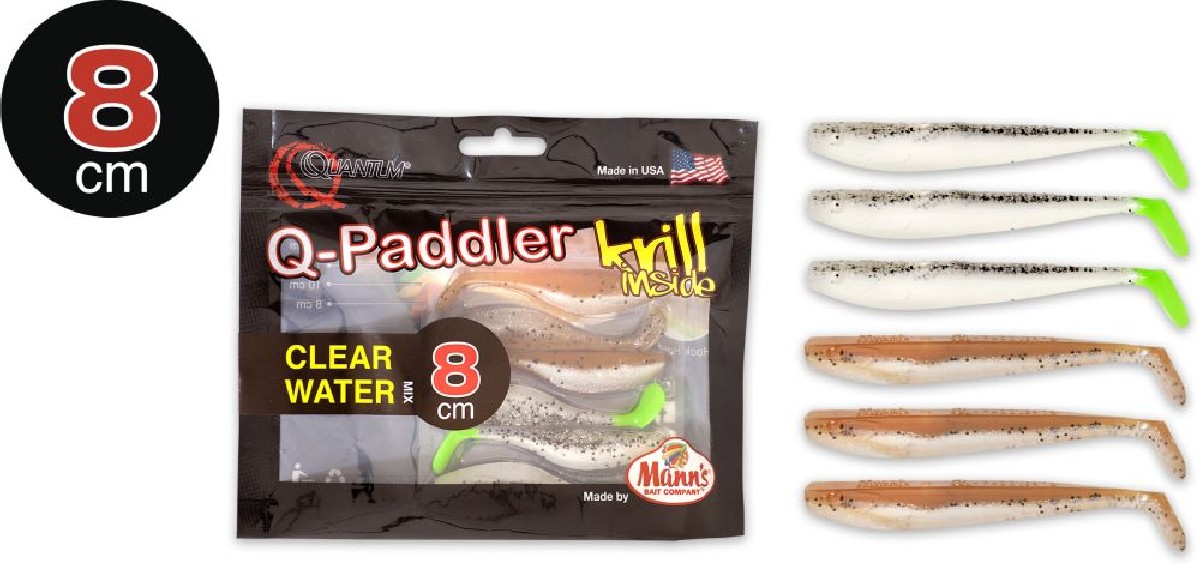 Quantum 8cm Q-Paddler Pack Clear: 3x salt & pepper UV-tail + 3x sand goby