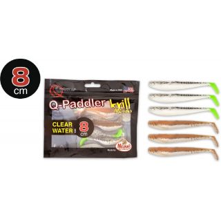 Quantum 8cm Q-Paddler Pack Clear: 3x salt & pepper UV-tail + 3x sand goby