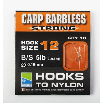Preston Barbless Carp Strong Hooks To Nylon 38cm/15inch SIZE 18, 10 st